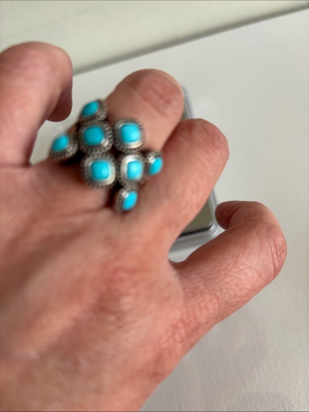 JTVTurquoise Stone Cluster Silver Ring - Women Jewelry - Picture 3 of 6